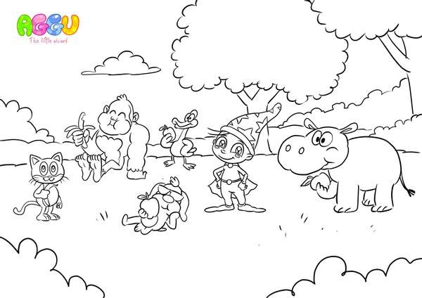 Aggu Apples And Bananas coloring page thumbnail