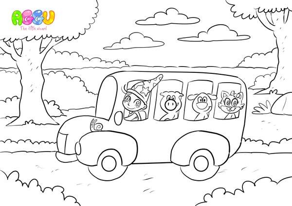 Aggu Wheels On The Bus coloring page thumbnail