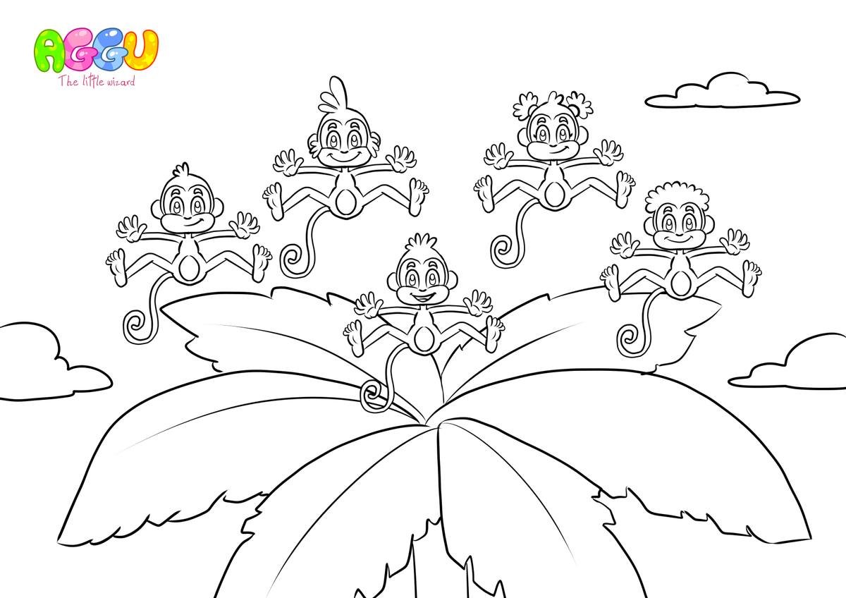 Aggu 5 Little Monkeys coloring page thumbnail